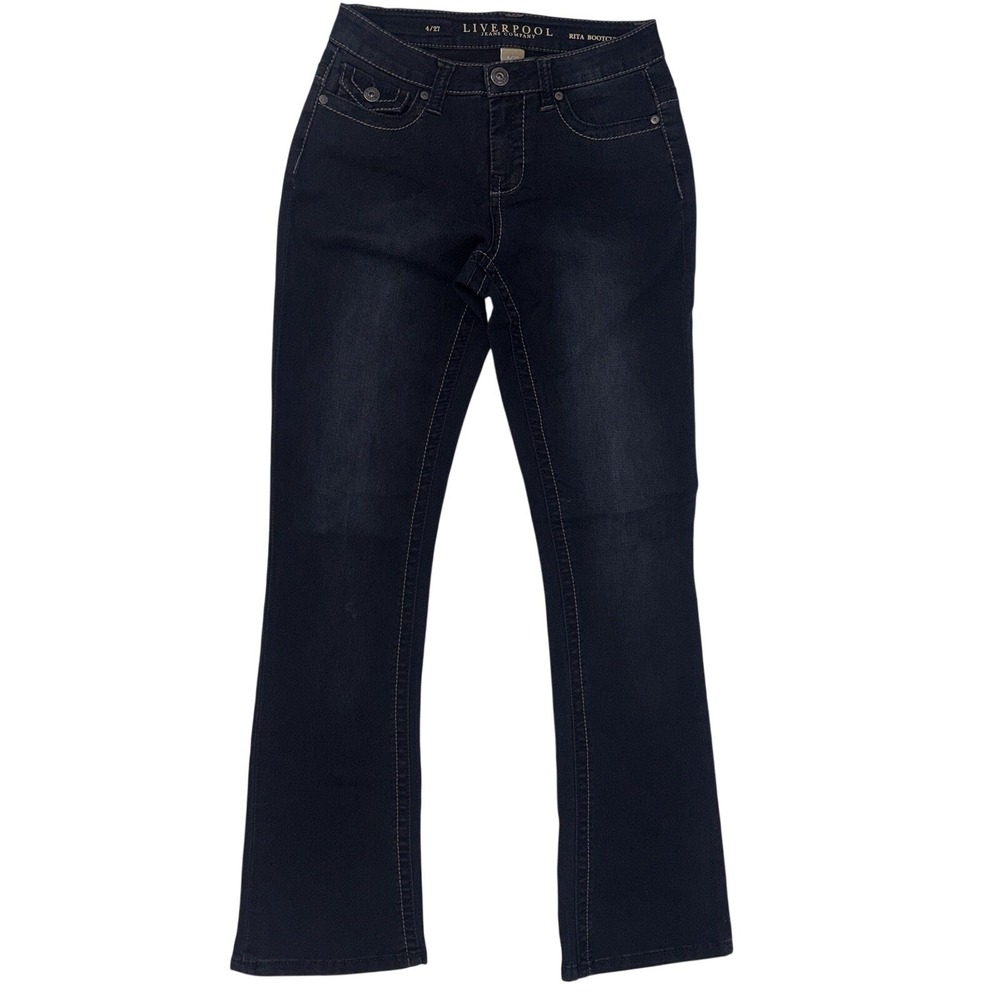 Liverpool Rita Bootcut Jeans 4/27 Flap Pockets Dark Wash Classic Stretch Comfort